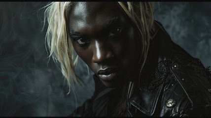 Image showing Adult Black Man with Blond Straight Hair Goth style Illustration.