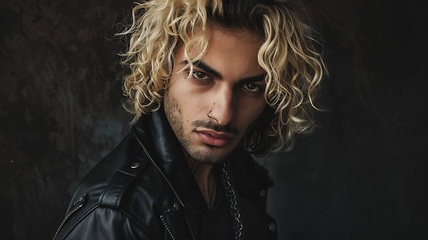 Image showing Adult Persian Man with Blond Curly Hair Goth style Illustration.