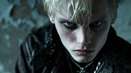 Image showing Adult White Man with Blond Straight Hair Goth style Illustration.