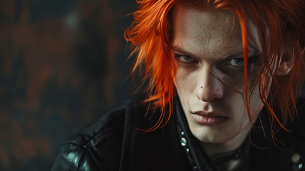 Image showing Adult White Man with Red Straight Hair Goth style Illustration.