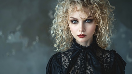 Image showing Adult White Woman with Blond Curly Hair Goth style Illustration.