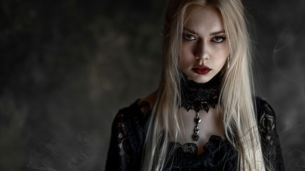 Image showing Adult White Woman with Blond Straight Hair Goth style Illustration.