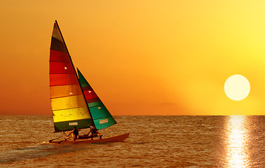 Image showing Sailing at sunset