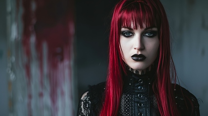 Image showing Adult White Woman with Red Straight Hair Goth style Illustration.