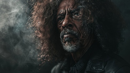 Image showing Old Black Man with Brown Curly Hair Goth style Illustration.