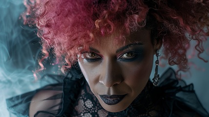 Image showing Old Black Woman with Pink Curly Hair Goth style Illustration.