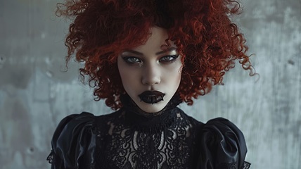 Image showing Old Black Woman with Red Curly Hair Goth style Illustration.