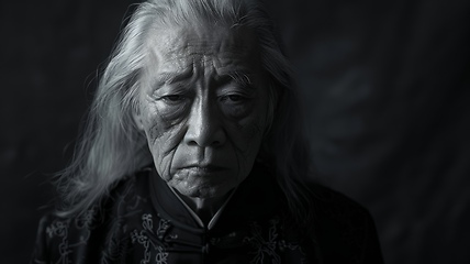 Image showing Old Chinese Man with Blond Straight Hair Goth style Illustration.