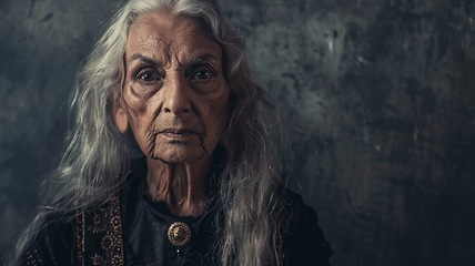 Image showing Old Indian Woman with Blond Straight Hair Goth style Illustration.