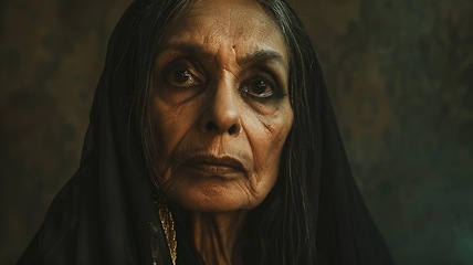 Image showing Old Indian Woman with Brown Straight Hair Goth style Illustration.