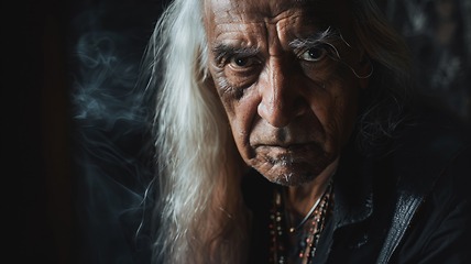 Image showing Old Latino Man with Blond Straight Hair Goth style Illustration.