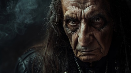 Image showing Old Latino Man with Brown Straight Hair Goth style Illustration.
