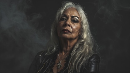 Image showing Old Latino Woman with Blond Straight Hair Goth style Illustration.