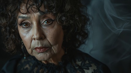 Image showing Old Latino Woman with Brown Curly Hair Goth style Illustration.