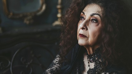 Image showing Old Persian Woman with Brown Curly Hair Goth style Illustration.