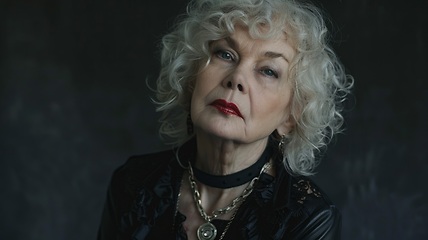 Image showing Old White Woman with Blond Curly Hair Goth style Illustration.