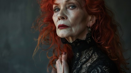 Image showing Old White Woman with Red Curly Hair Goth style Illustration.