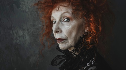 Image showing Old White Woman with Red Curly Hair Goth style Illustration.