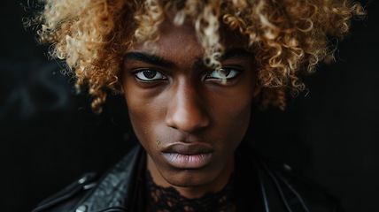 Image showing Teen Black Man with Blond Curly Hair Goth style Illustration.