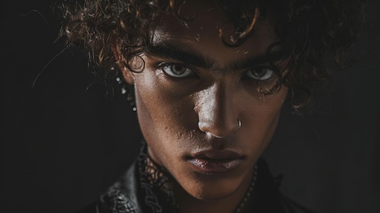 Image showing Teen Black Man with Brown Curly Hair Goth style Illustration.