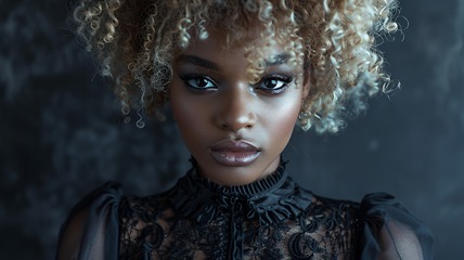 Image showing Teen Black Woman with Blond Curly Hair Goth style Illustration.