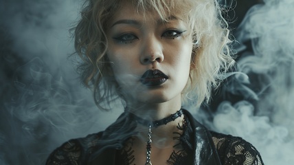 Image showing Teen Chinese Woman with Blond Curly Hair Goth style Illustration.