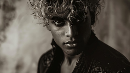 Image showing Teen Indian Man with Blond Curly Hair Goth style Illustration.