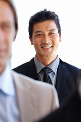 Image showing Asian, businessman and entrepreneur in portrait for career, employment or work in suit for meeting. Executive, ceo or manager smiling in professional outfit for corporate, occupation and job