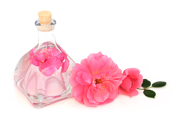 Image showing Rosewater for Natural Skincare with Rose Flowers