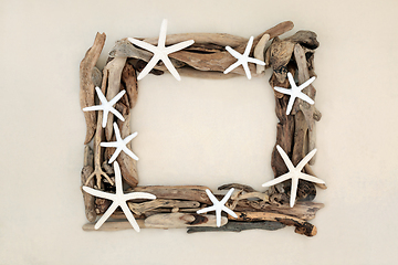 Image showing Starfish Seashell and Driftwood Abstract Frame