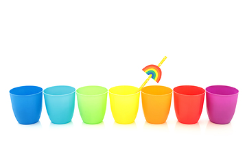 Image showing Rainbow Colored Drinking Cups Minimal Composition