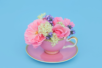 Image showing Surreal Rose Elder and Lavender Flower Tea Cup Design