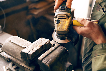 Image showing Close-up of hands using an angle grinder