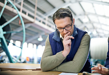 Image showing Checklist, package and business man with inventory, for delivery, shipping logistics or stock inspection in warehouse. Distribution, ecommerce and worker for freight, supply chain or quality control