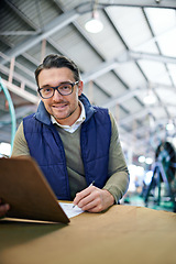 Image showing Checklist, package and portrait of man with clipboard for inventory management, logistics or inspection in warehouse. Distribution, ecommerce and worker for cargo, supply chain or quality control