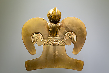 Image showing Pre-Columbian gold artifact in the Museo del Oro. Famous Gold Museum, Bogota, Colombia.