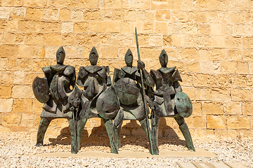 Image showing Statues of medieval knights outside Fort St Elmo, Valletta Malta