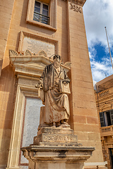 Image showing Statue in front of majestic Dome, The Rotunda of Mosta, Malta