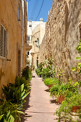 Image showing One of the small historic hidden streets in ancient city Rabat. Malta