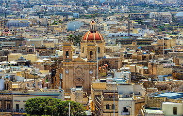Image showing Panorama with St George's Basilica from vintage Citadel in Victoria, Gozo Malta