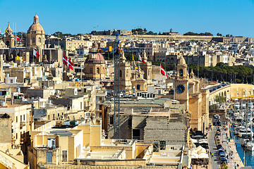 Image showing Ancient city of Birgu exhibiting traditional architecture and historic churches in Malta