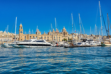 Image showing Ancient city of Birgu and Vittoriosa exhibiting traditional architecture and historic churches in Malta
