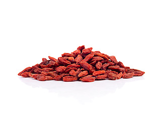 Image showing Healthy, goji berries and studio for nutrition, natural, organic and antioxidant as snack for full body. Vegan, dried fruit and red seeds produce vitamin c for wellness on isolated white background