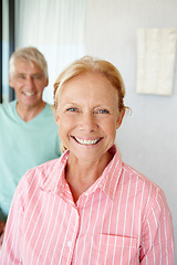 Image showing Portrait, mature and couple in house with happiness, retirement and pensioner at home. Senior man, woman and smile in indoor in relationship, together and married as family, connection and love