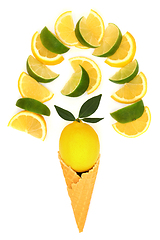 Image showing Surreal Ice Cream Cone with Healthy Lemon Lime Fruit