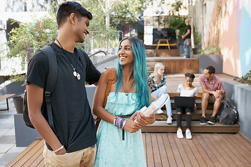 Image showing Friends, Gen z and girl with books, university and scholarship for education, learning and confidence. Outdoor, college and female person, happiness and summer in school or academy and student