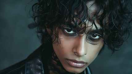 Image showing Teen Indian Man with Brown Curly Hair Goth style Illustration.