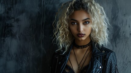 Image showing Teen Indian Woman with Blond Curly Hair Goth style Illustration.