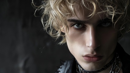 Image showing Teen Latino Man with Blond Curly Hair Goth style Illustration.