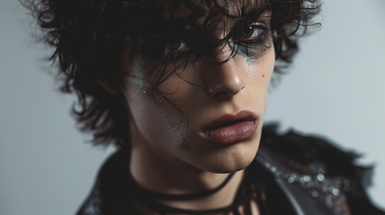 Image showing Teen Latino Man with Brown Curly Hair Goth style Illustration.